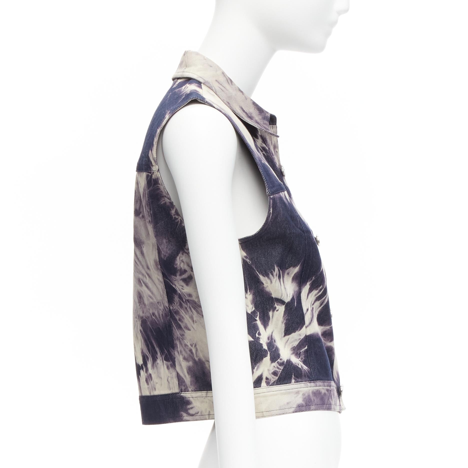 Women's CELINE Vintage 2000 indigo tie dye print cotton silk denim vest jacket FR40 L For Sale
