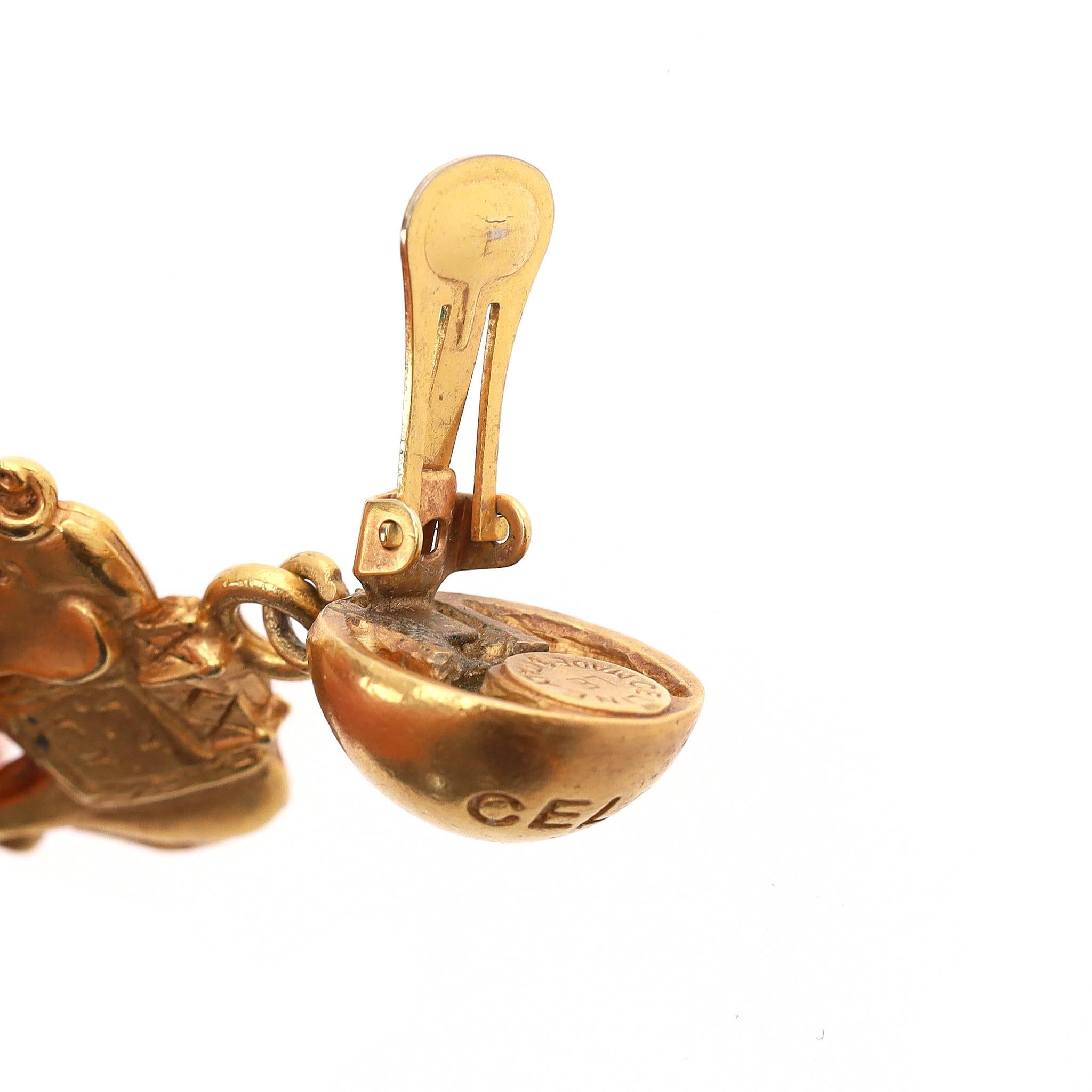 Celine Vintage 80's Elephant Dangle Clip-On Earrings en venta 3
