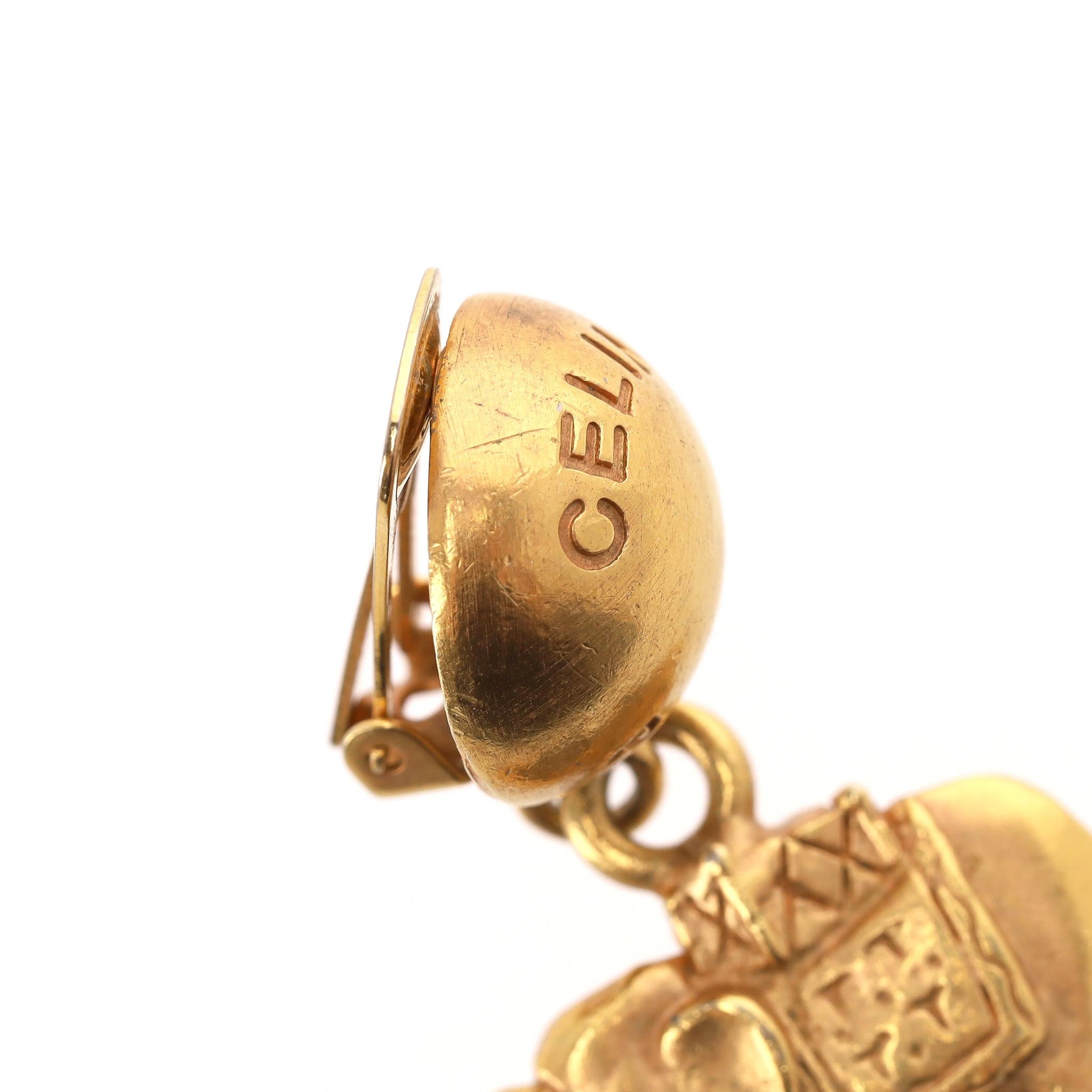Celine Vintage 80's Elephant Dangle Clip-On Earrings en venta 5