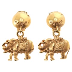 Celine Vintage 80's Elephant Dangle Clip-On Earrings