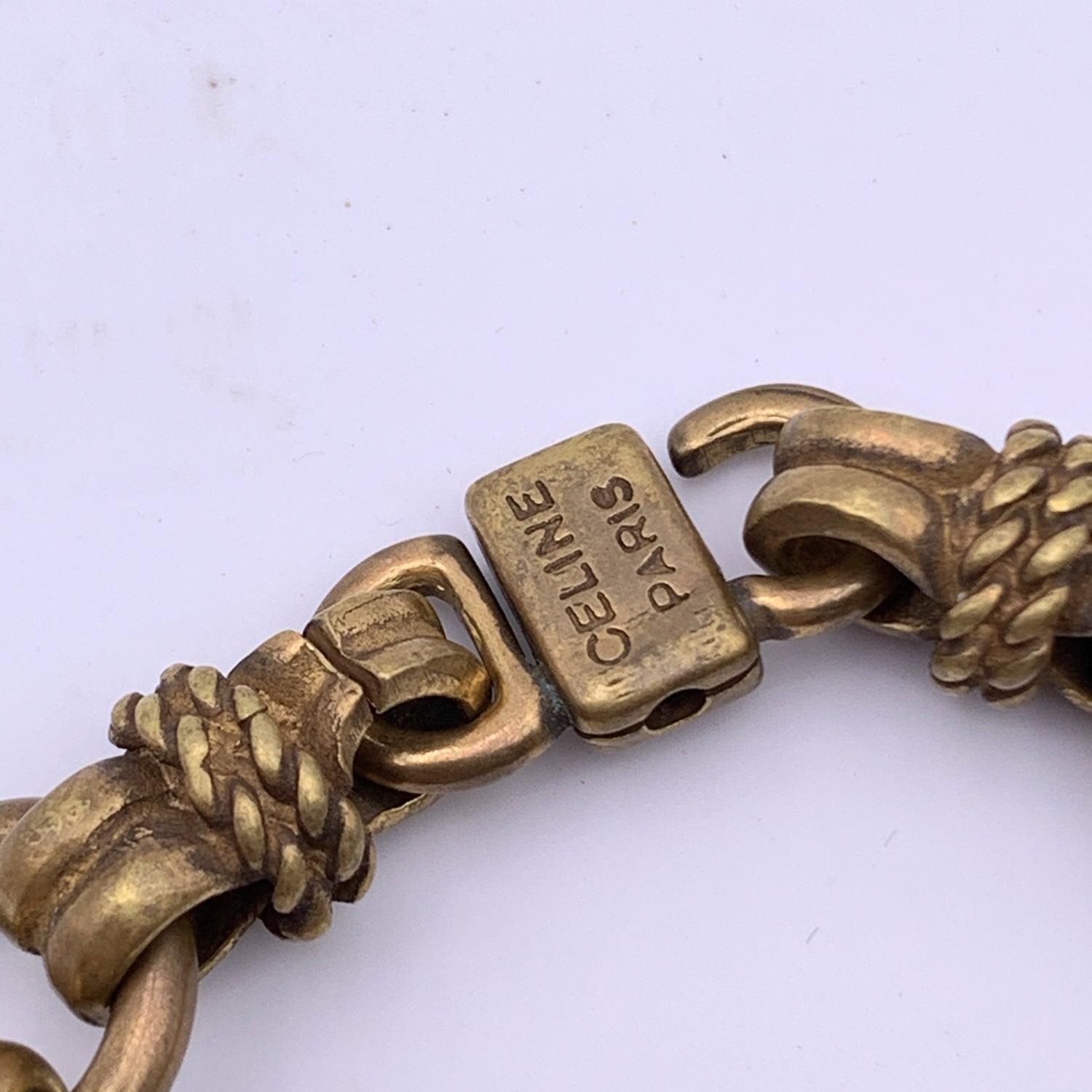 Celine Vintage Antiquated Gold Metal Chain Link Bracelet In Excellent Condition For Sale In Rome, Rome