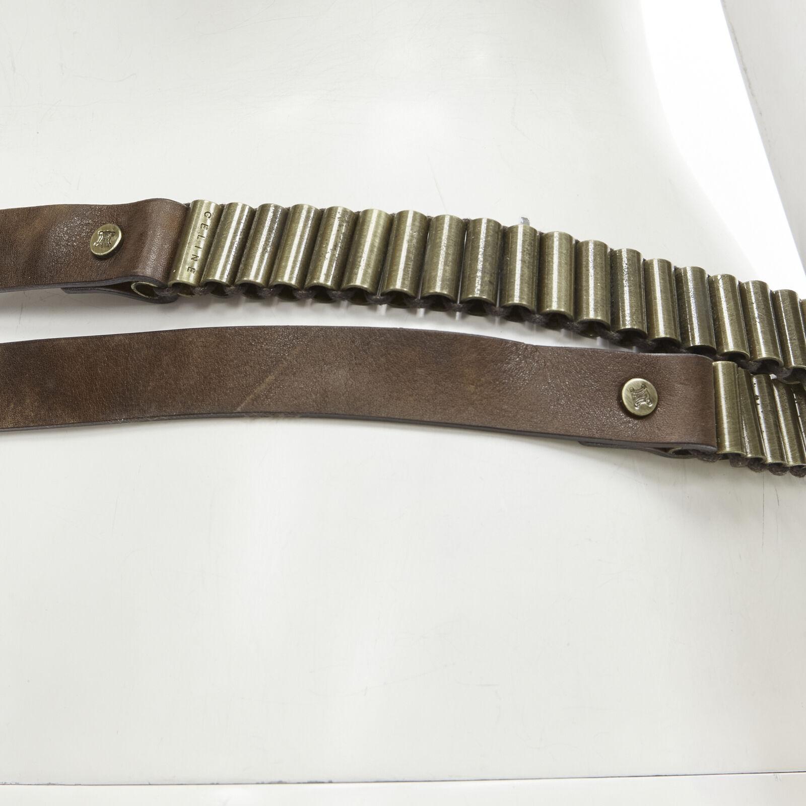 CELINE Vintage antique copper bullet brown leather studded double wrap belt 3