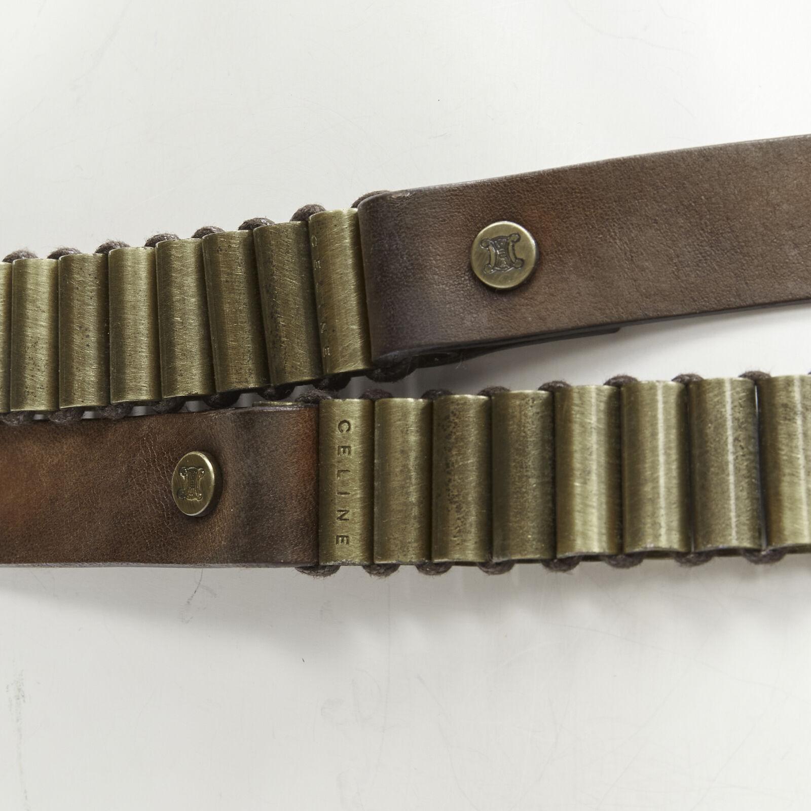 CELINE Vintage antique copper bullet brown leather studded double wrap belt 4