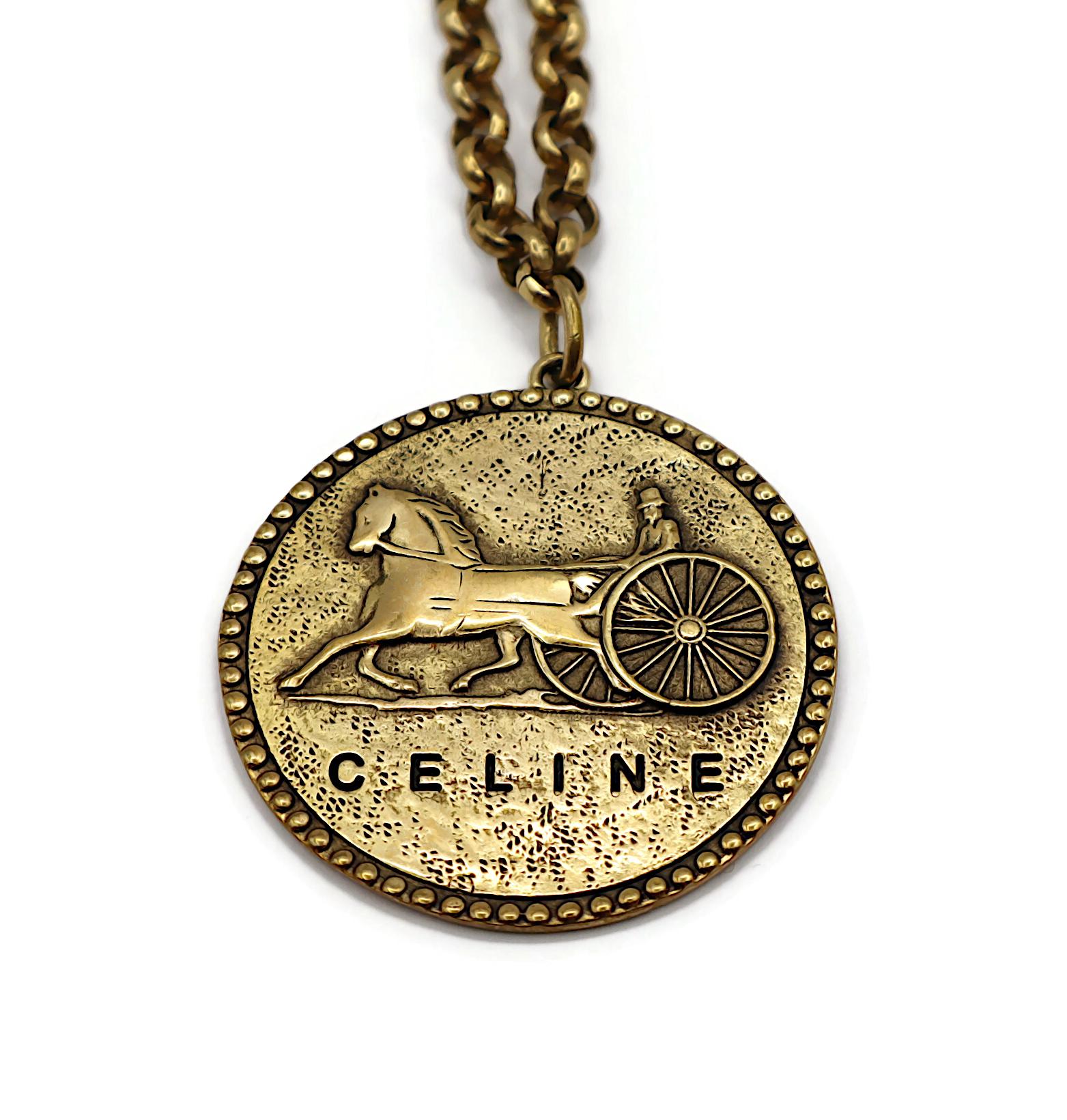 CELINE Collar Colgante Carruaje Vintage Tono Oro Antiguo en venta 6