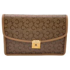 Celine Vintage Beige C Caleche Vinyl Canvas Clutch Bag Purse