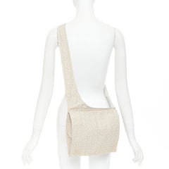 Borsa a tracolla CELINE in tessuto beige vintage con Monogram Triomphe e dettagli in pelle bianca