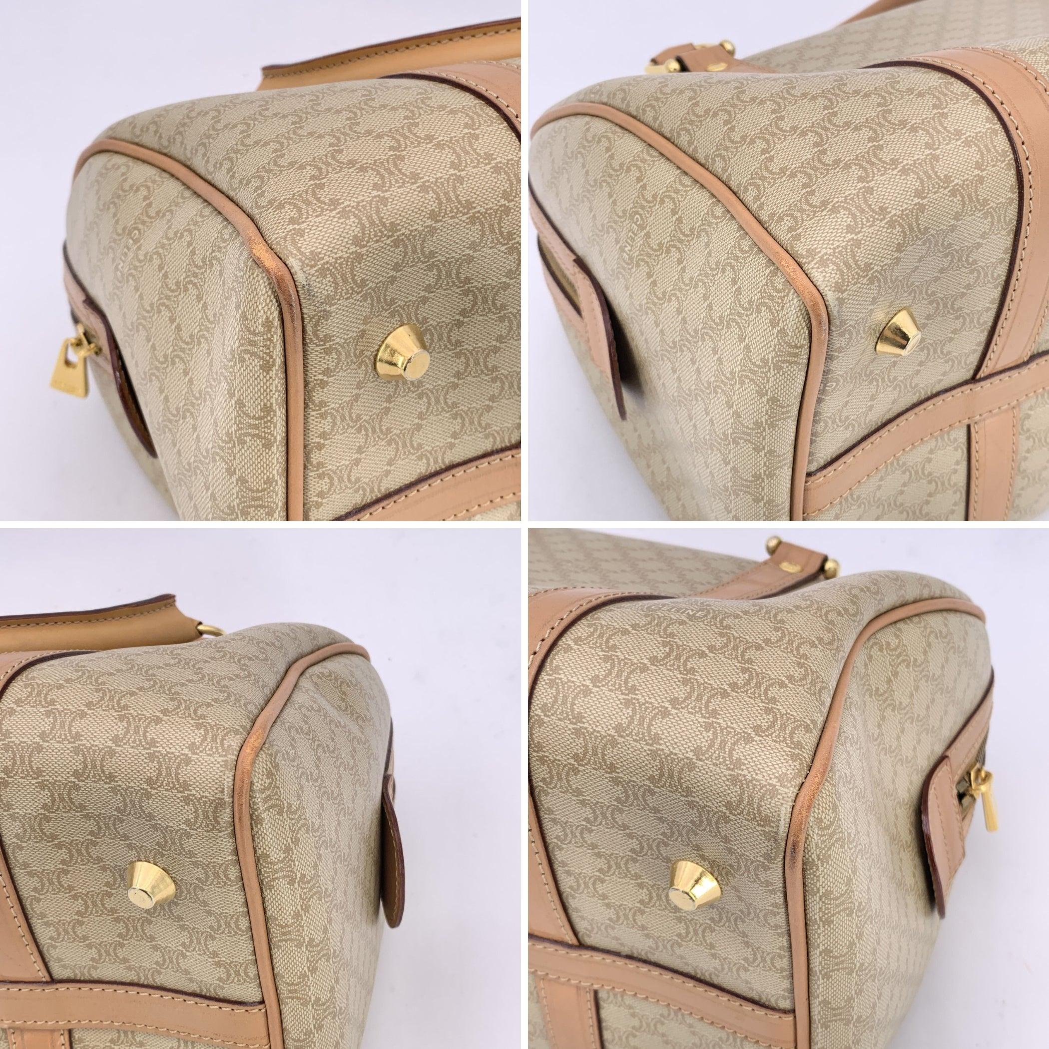 Celine Vintage Beige Macadam Canvas Duffel Duffle Boston Bag For Sale 1