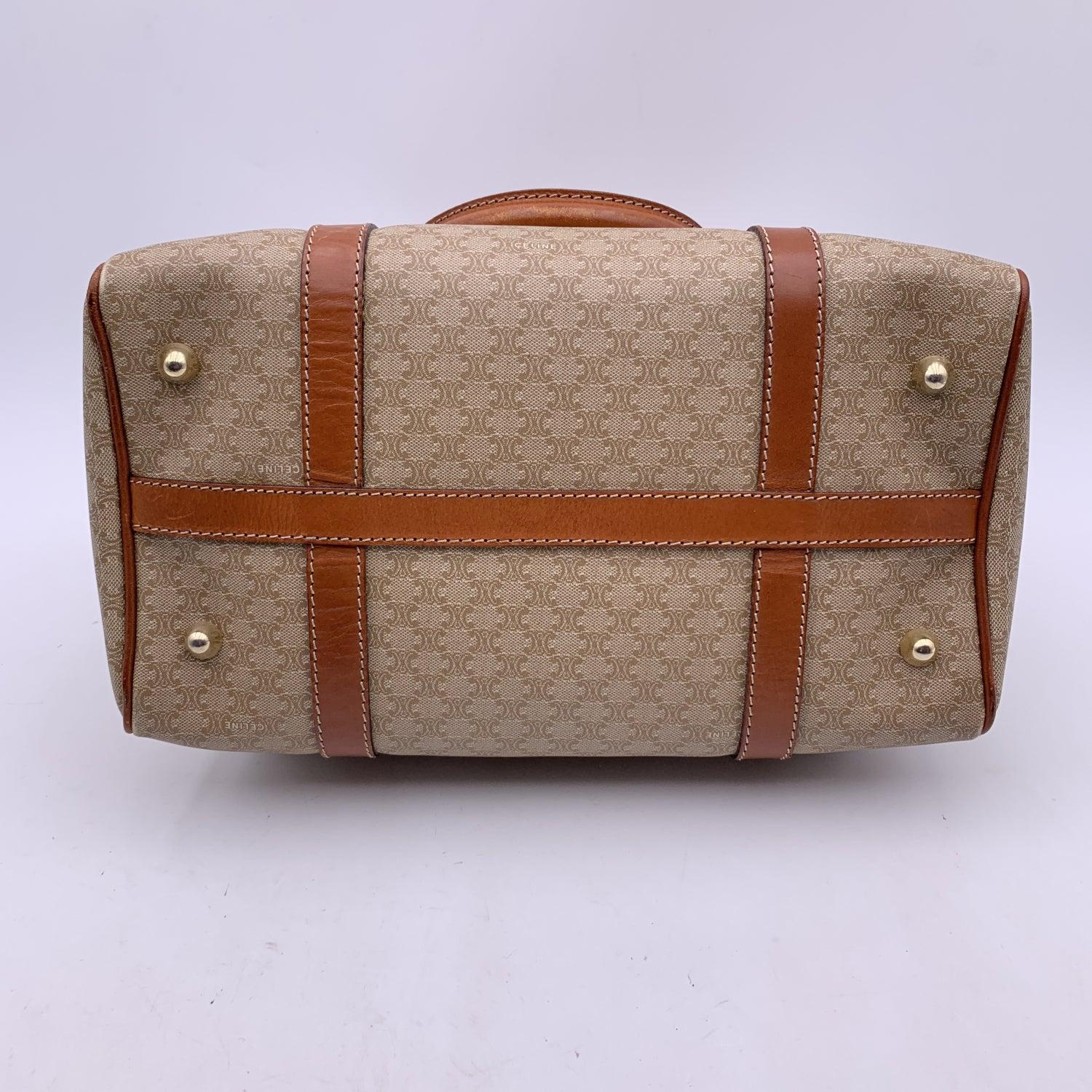 Celine Vintage Beige Macadam Canvas Duffel Duffle Boston Bag 2