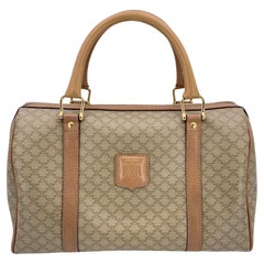 Celine Vintage Beige Macadam Canvas Duffel Duffle Boston Bag