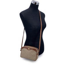 Celine Vintage Beige Macadam Canvas Kleine Crossbody Tasche