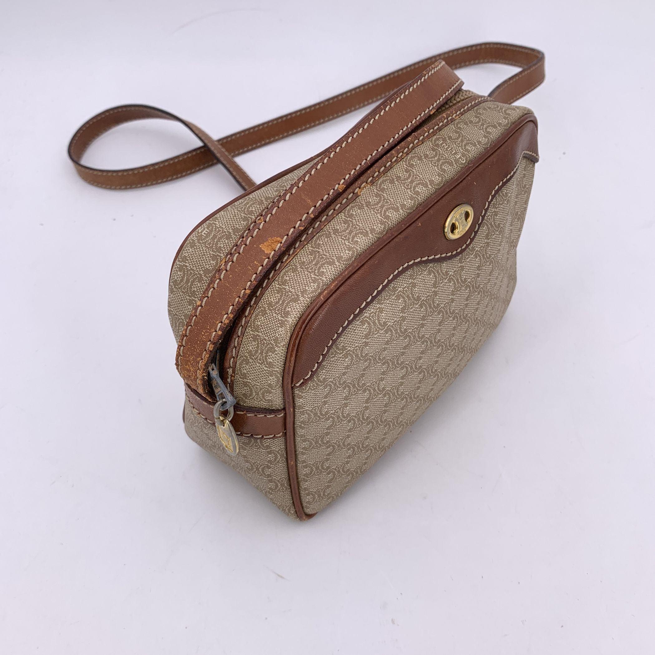 Celine Vintage Beige Macadam Canvas Small Crossbody Bag For Sale 4