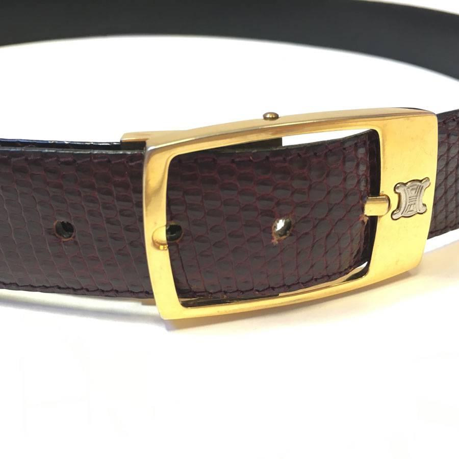 Black CELINE Vintage Belt in Burgundy Lizard Size 95EU