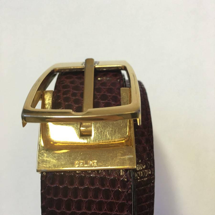 CELINE Vintage Belt in Burgundy Lizard Size 95EU In Good Condition In Paris, FR