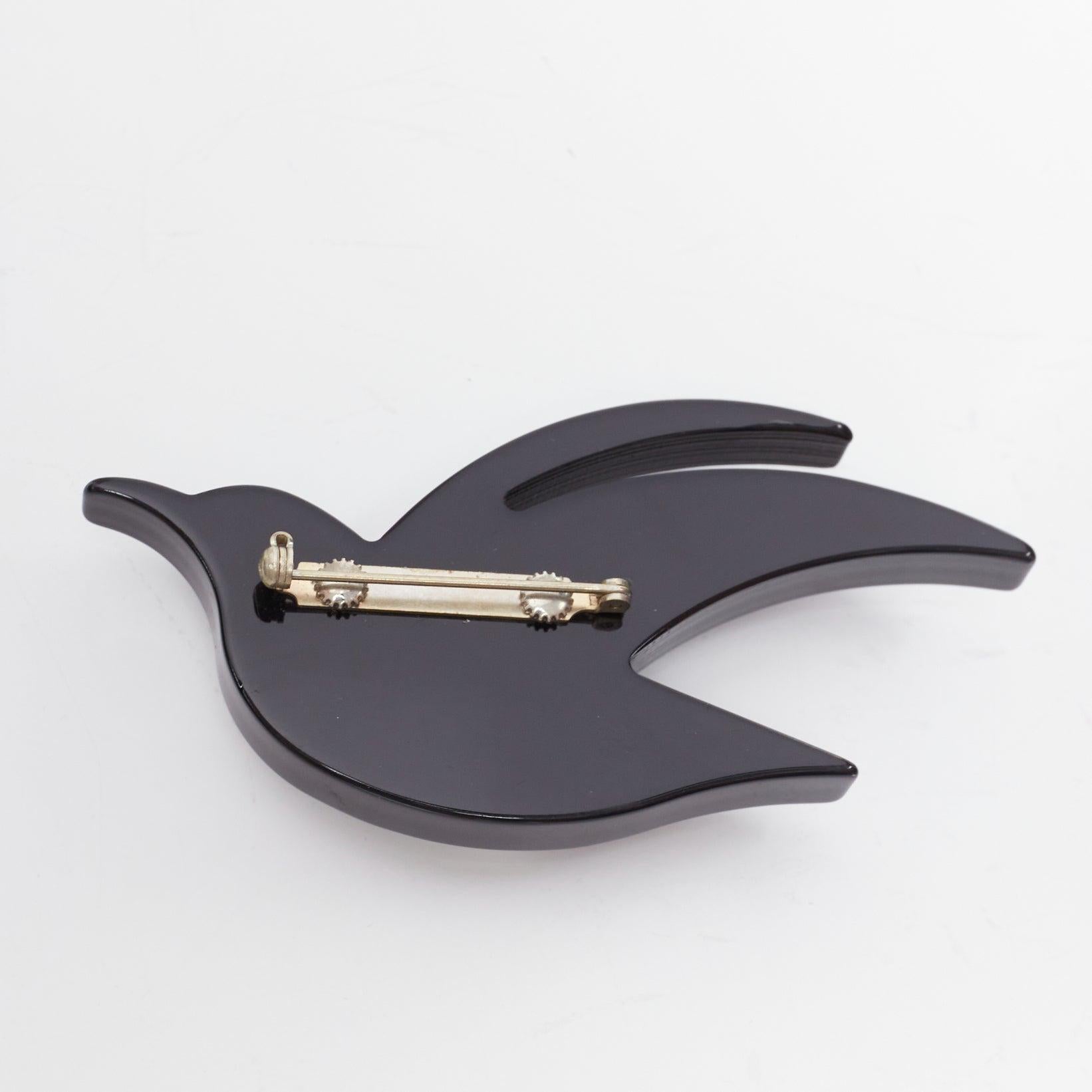 Women's CELINE Vintage black acrylic clear crystal bird large pin brooch For Sale