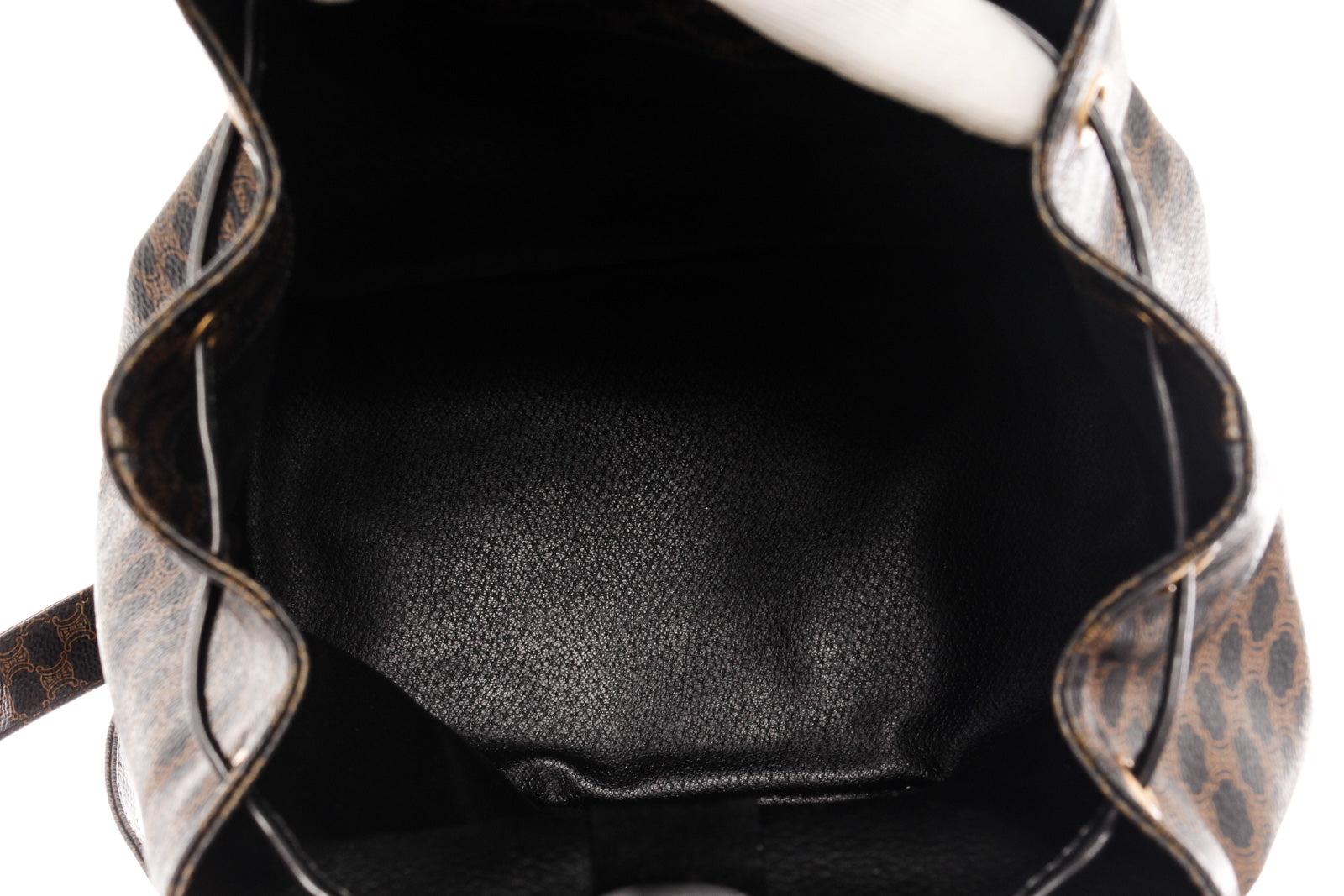 Celine Vintage Black Brown Canvas Leather Macadam Front Pocket Small Backpack 1