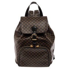 Celine Vintage Kleiner Rucksack aus schwarzem und braunem Segeltuch mit Macadam Fronttasche