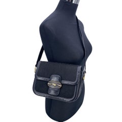 Celine Vintage Black C Carriage Canvas Box Flap Shoulder Bag