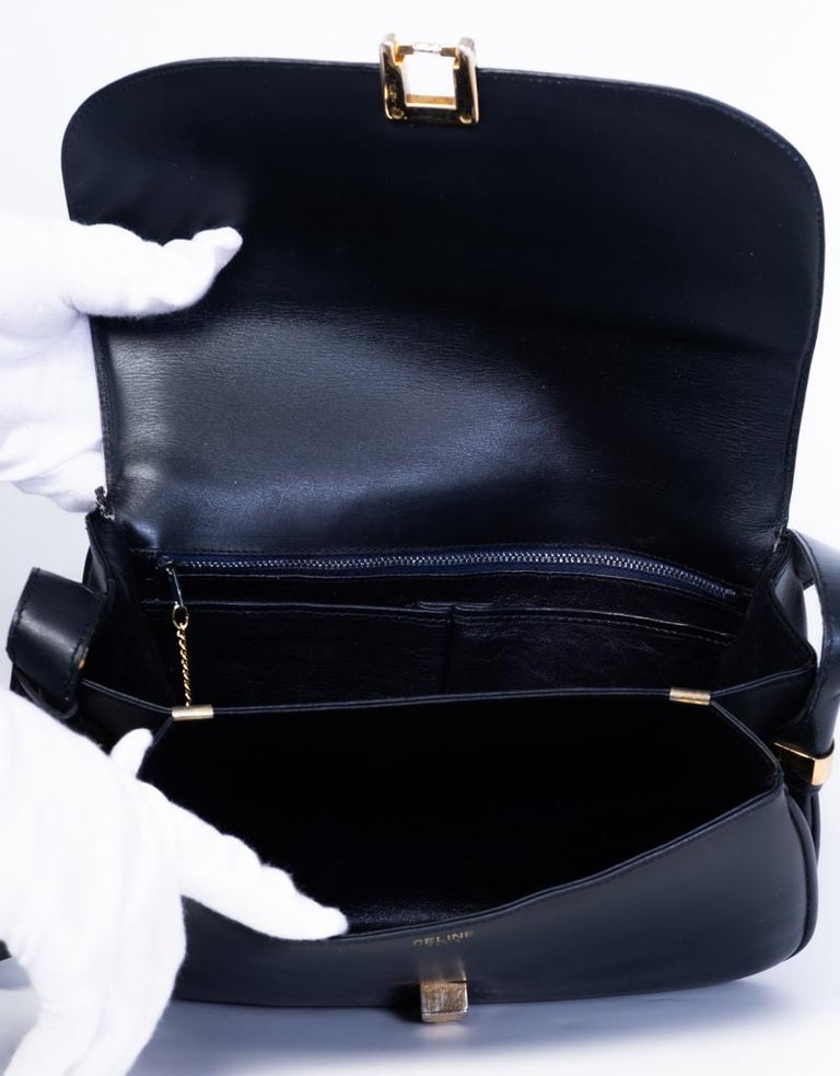 Celine Vintage Black Leather Box Bag For Sale at 1stDibs