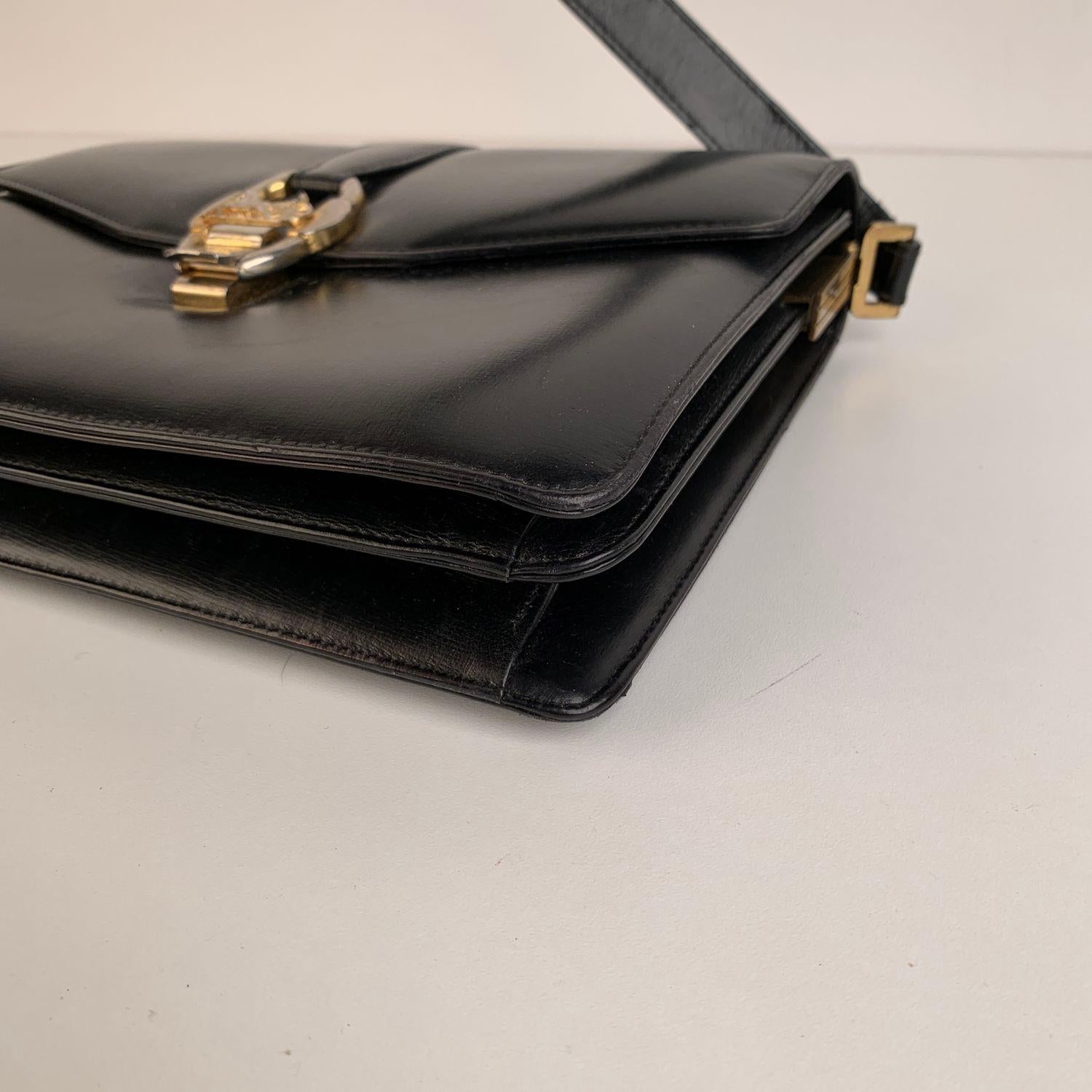 Celine Vintage Black Leather Carriage Shoulder Bag 2