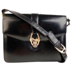 Celine Vintage Black Leather Carriage Shoulder Bag
