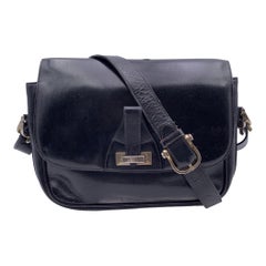 Celine Vintage Black Leather Crossbody Flap Messenger Bag