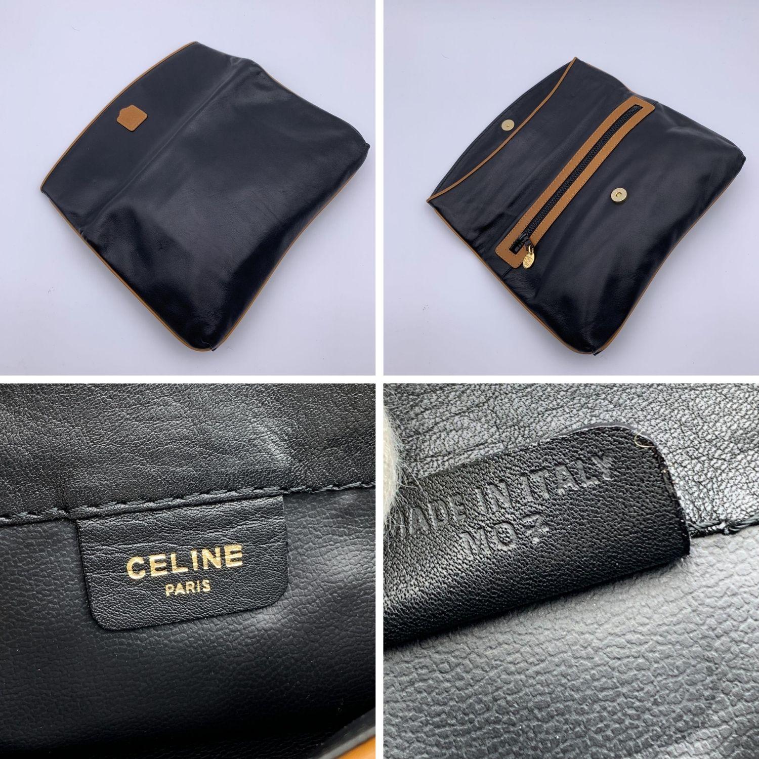 Celine Vintage Black Leather Foldable Clutch Bag Handbag 1