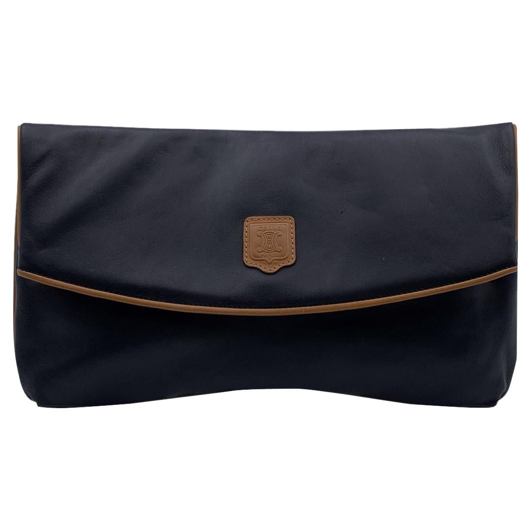 Celine Vintage Black Leather Foldable Clutch Bag Handbag
