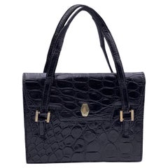 Celine Vintage Black Leather Handbag Top Handle Bag