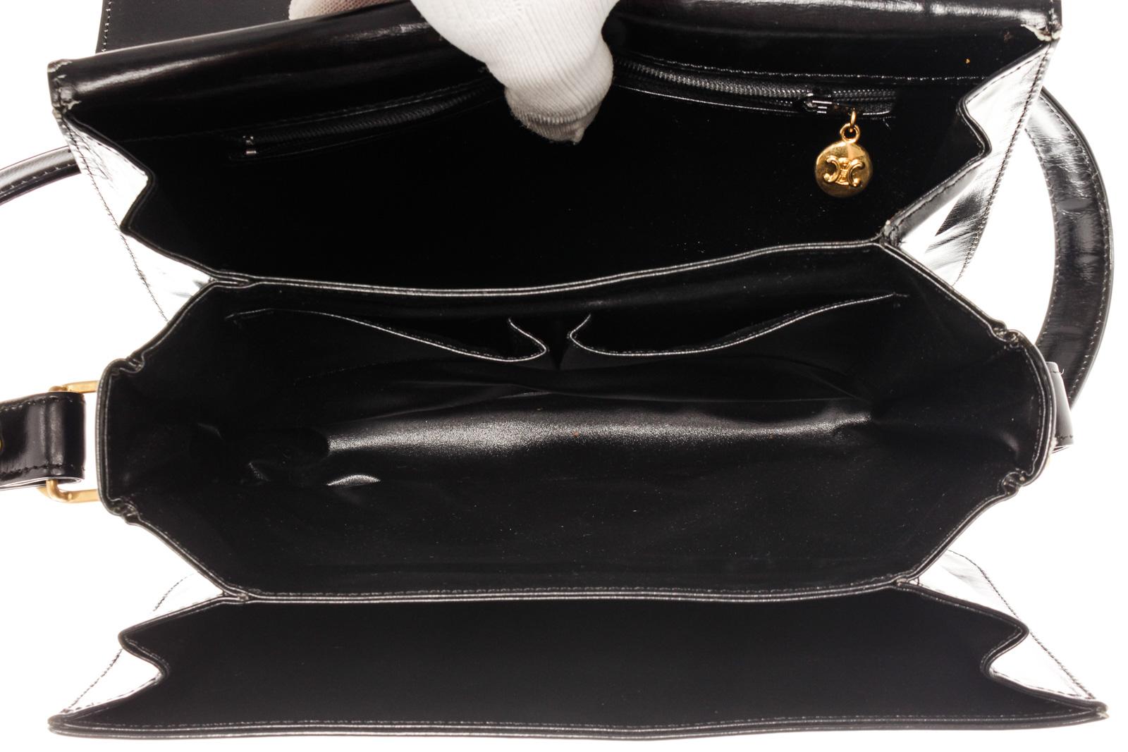 Celine Vintage Black Leather Horse Carriage Box Shoulder Bag 3
