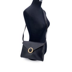 Celine Vintage Black Leather Ring Convertible Shoulder Bag