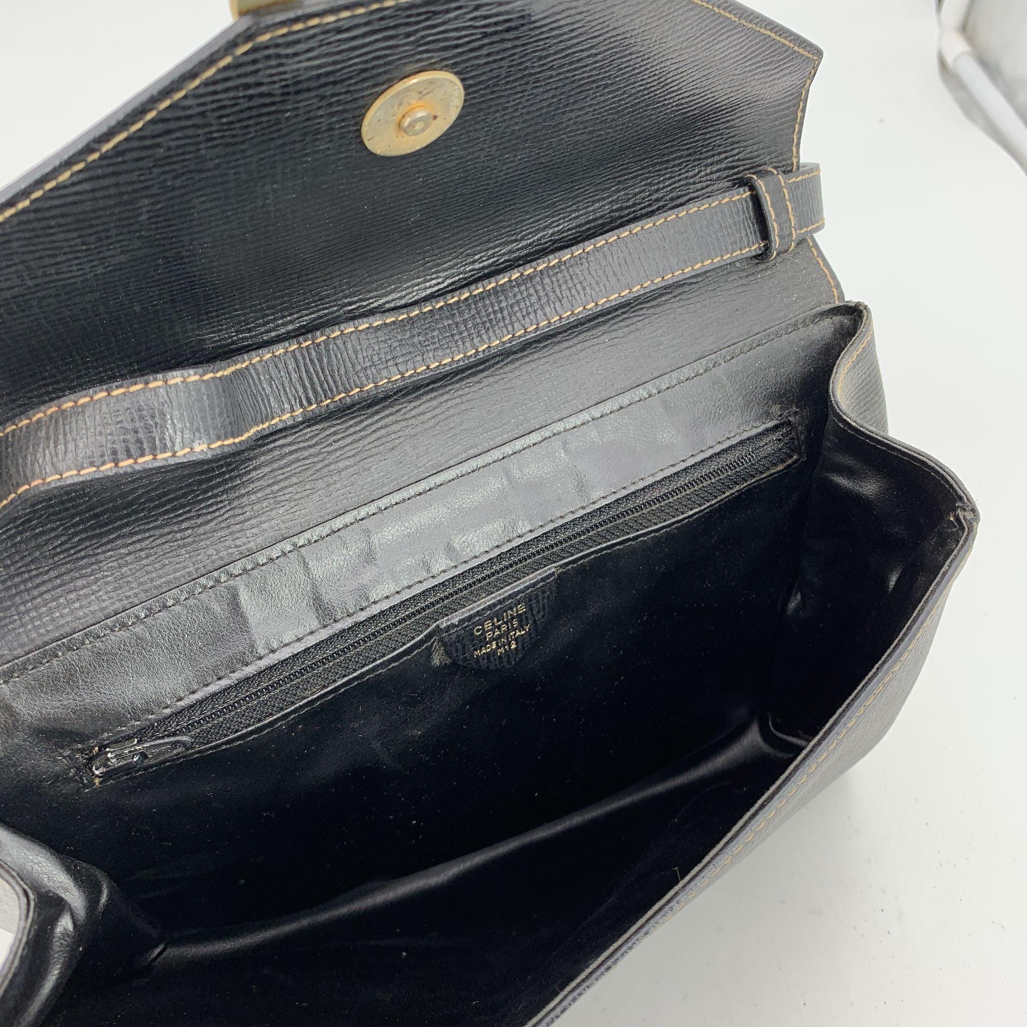 Celine Vintage Black Leather Ring Convertible Shoulder Bag For Sale 1