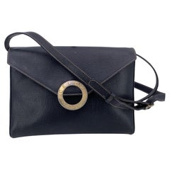 Celine Vintage Black Leather Ring Convertible Shoulder Bag