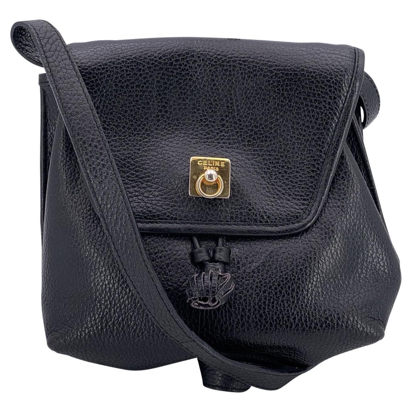 Celine Vintage Black Leather Shoulder Crossbody Bag im Angebot