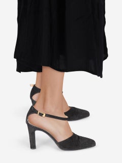 Céline Vintage Black Suede Square Toe Heels Size IT 36.5