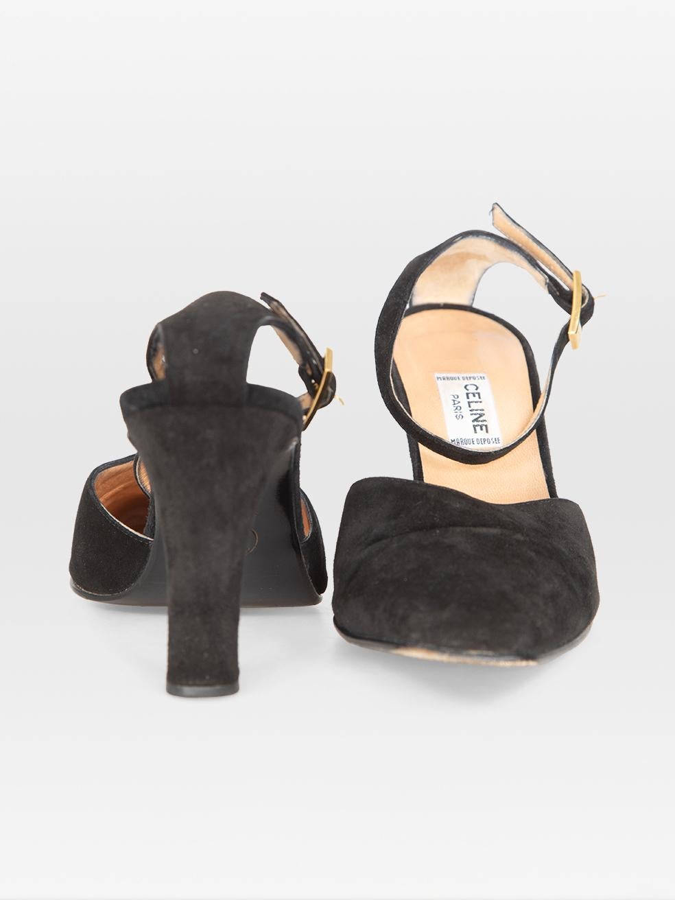 Céline Vintage Schwarz Wildleder Quadrat Toe Heels Größe IT 36.5 im Zustand „Gut“ im Angebot in London, GB
