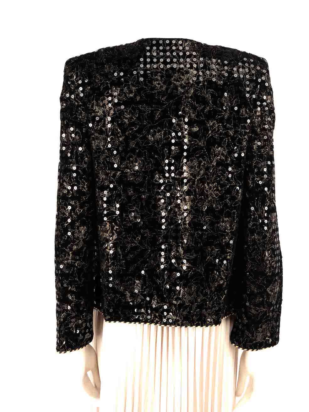 Céline Vintage Black Velvet Gold Sequin Detailed Jacket Size L In Good Condition For Sale In London, GB