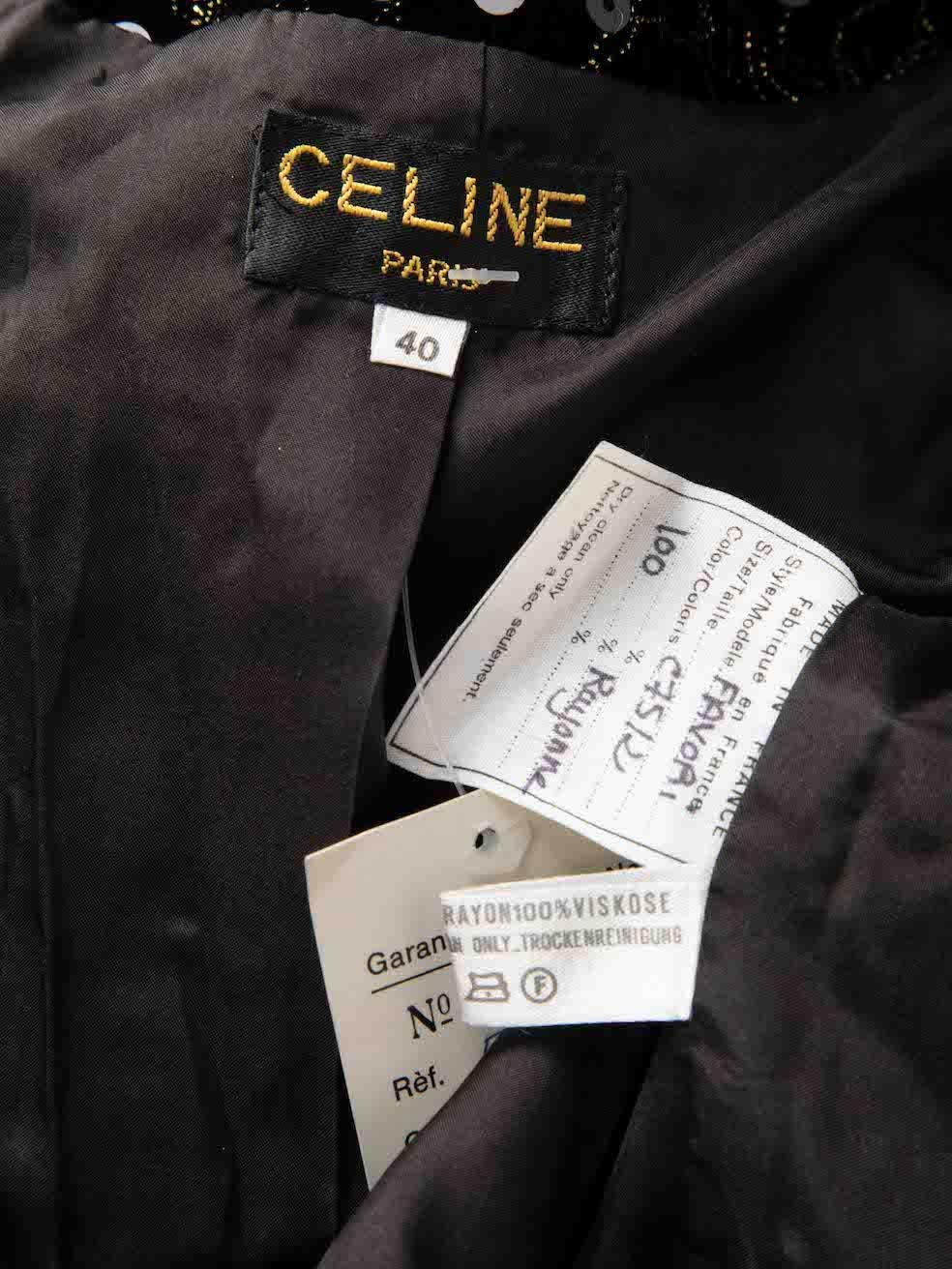 Céline Vintage Schwarz Samt Gold Pailletten detaillierte Jacke Größe L im Angebot 1