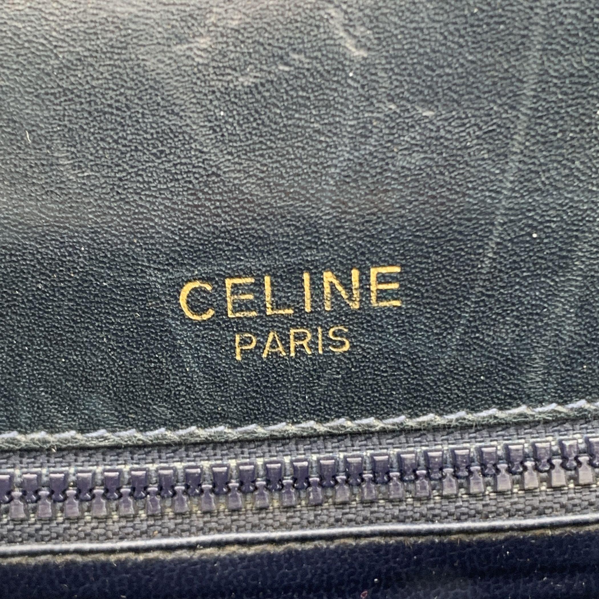 Celine Vintage Bleu C Carriage Canvas Box Flap Shoulder Bag en vente 1