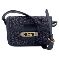 Celine Vintage Blue C Carriage Canvas Box Flap Shoulder Bag
