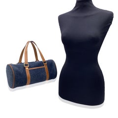 Celine Vintage Blue C Macadam Suede Round Top Handle Bag