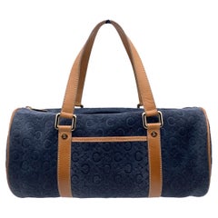 Celine Vintage Blue C Macadam Suede Round Top Handle Bag