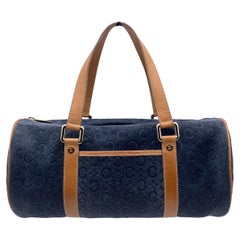 Celine Vintage Blau C Macadam Wildleder Runde Henkeltasche mit rundem Henkel oben