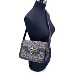 Celine Vintage Blue Grey C Carriage Canvas Box Flap Shoulder Bag