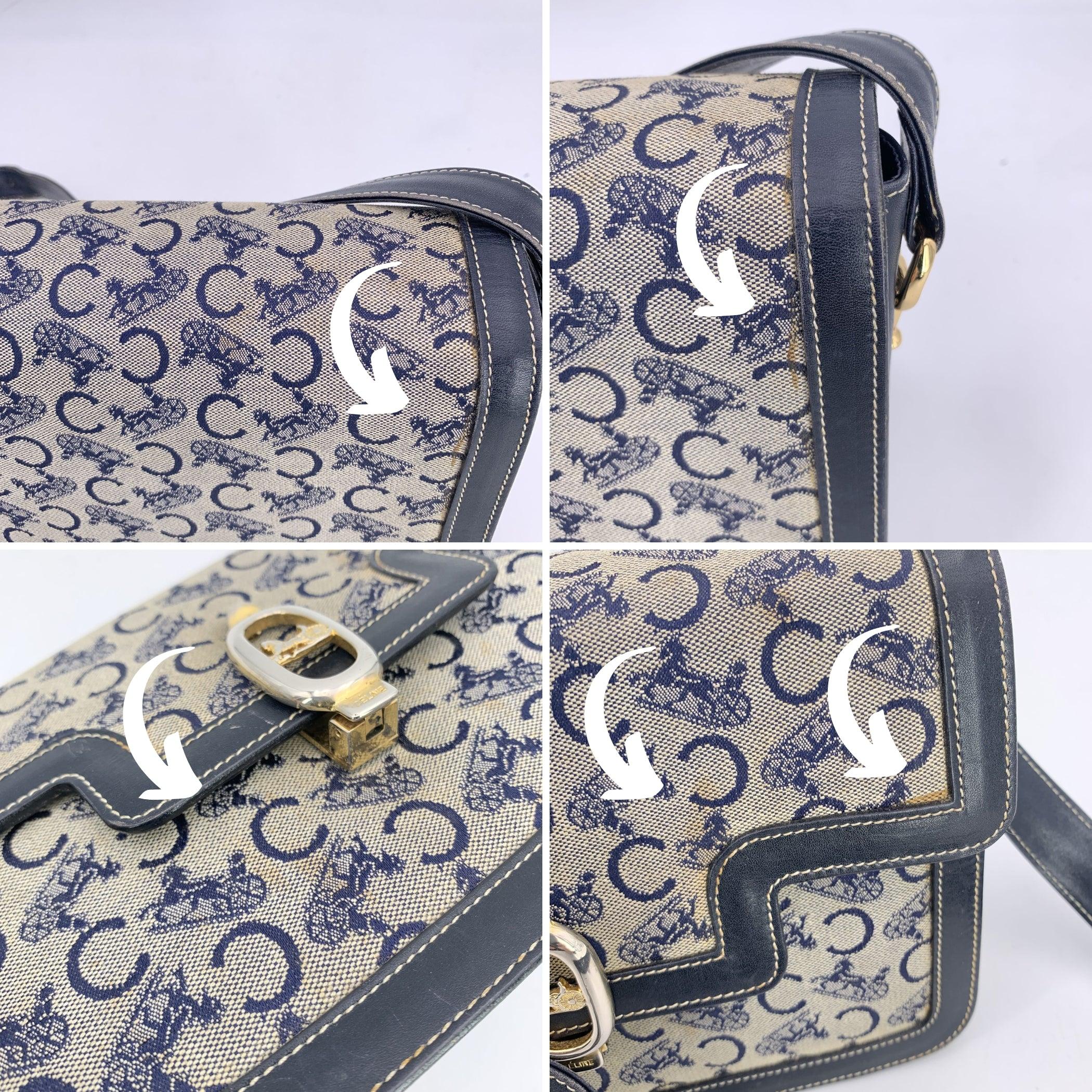 Bolso bandolera con solapa de lona Celine Vintage Azul Gris C Carruaje en venta 2