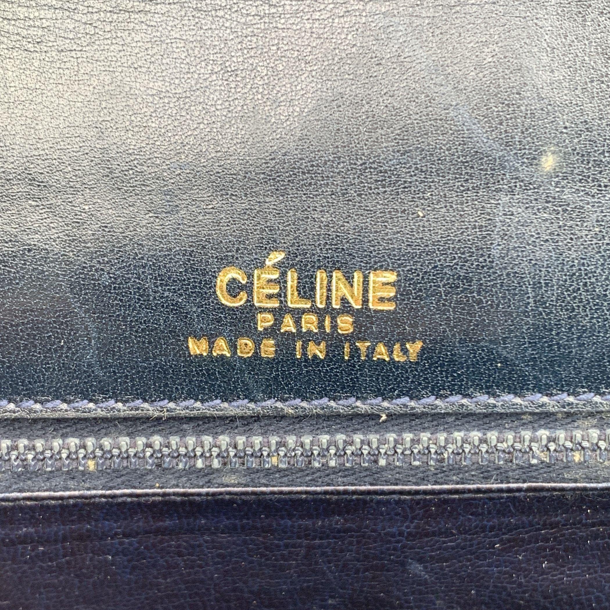 Bolso bandolera con solapa de lona Celine Vintage Azul Gris C Carruaje en venta 3