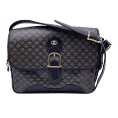 Celine Vintage Blue Macadam Vinyl Canvas Shoulder Bag