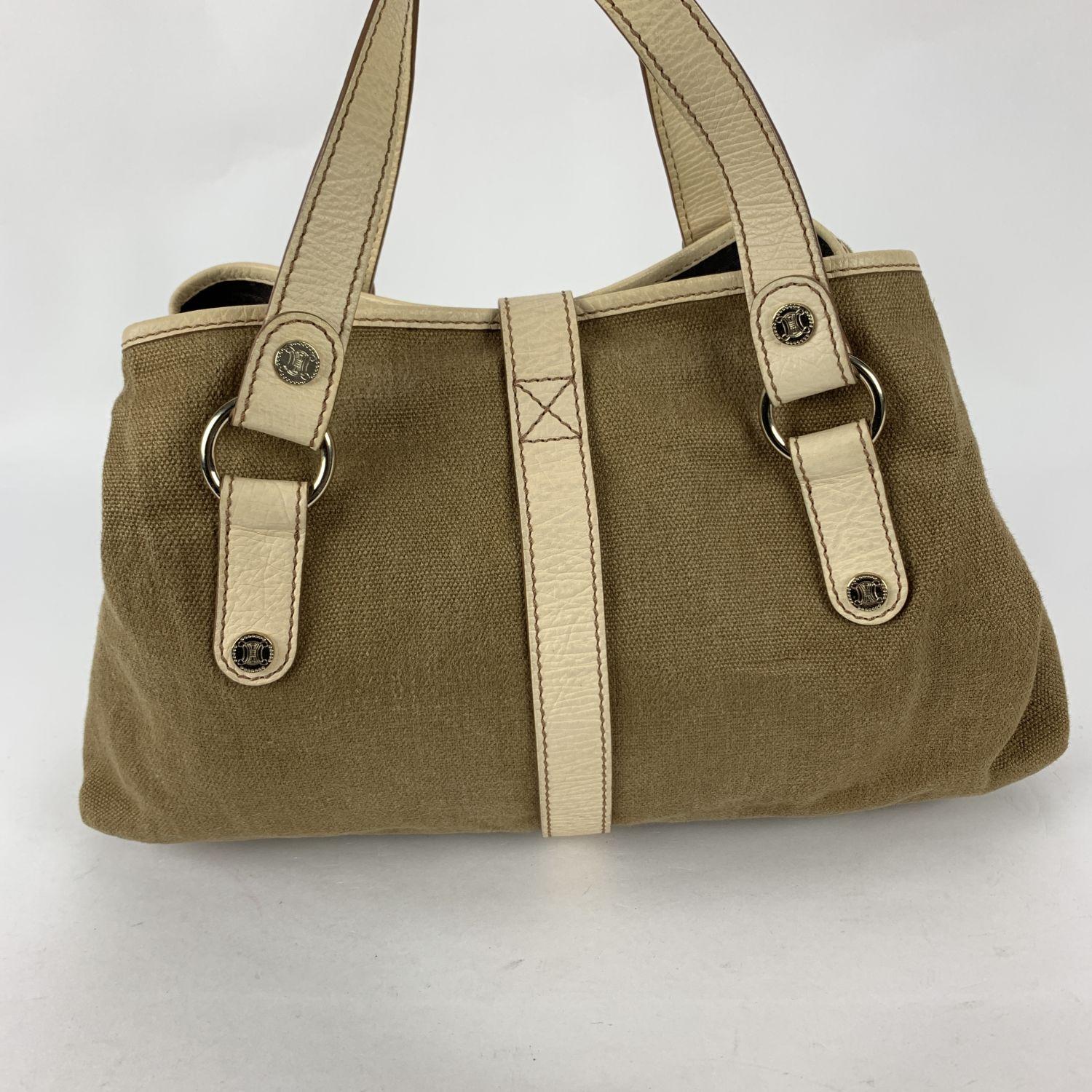 Women's Celine Vintage Brown Canvas Leather Buckle Tote Handbag