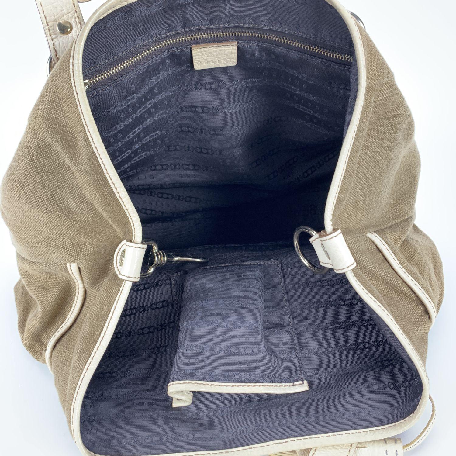 Celine Vintage Brown Canvas Leather Buckle Tote Handbag 1