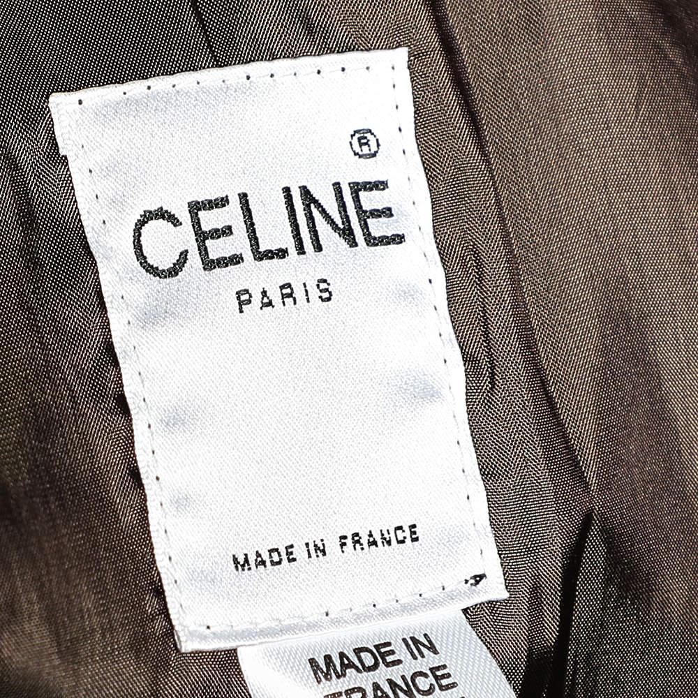 Celine Vintage Brown Leather Shearling Collar Zip Front Jacket L In Good Condition In Dubai, Al Qouz 2