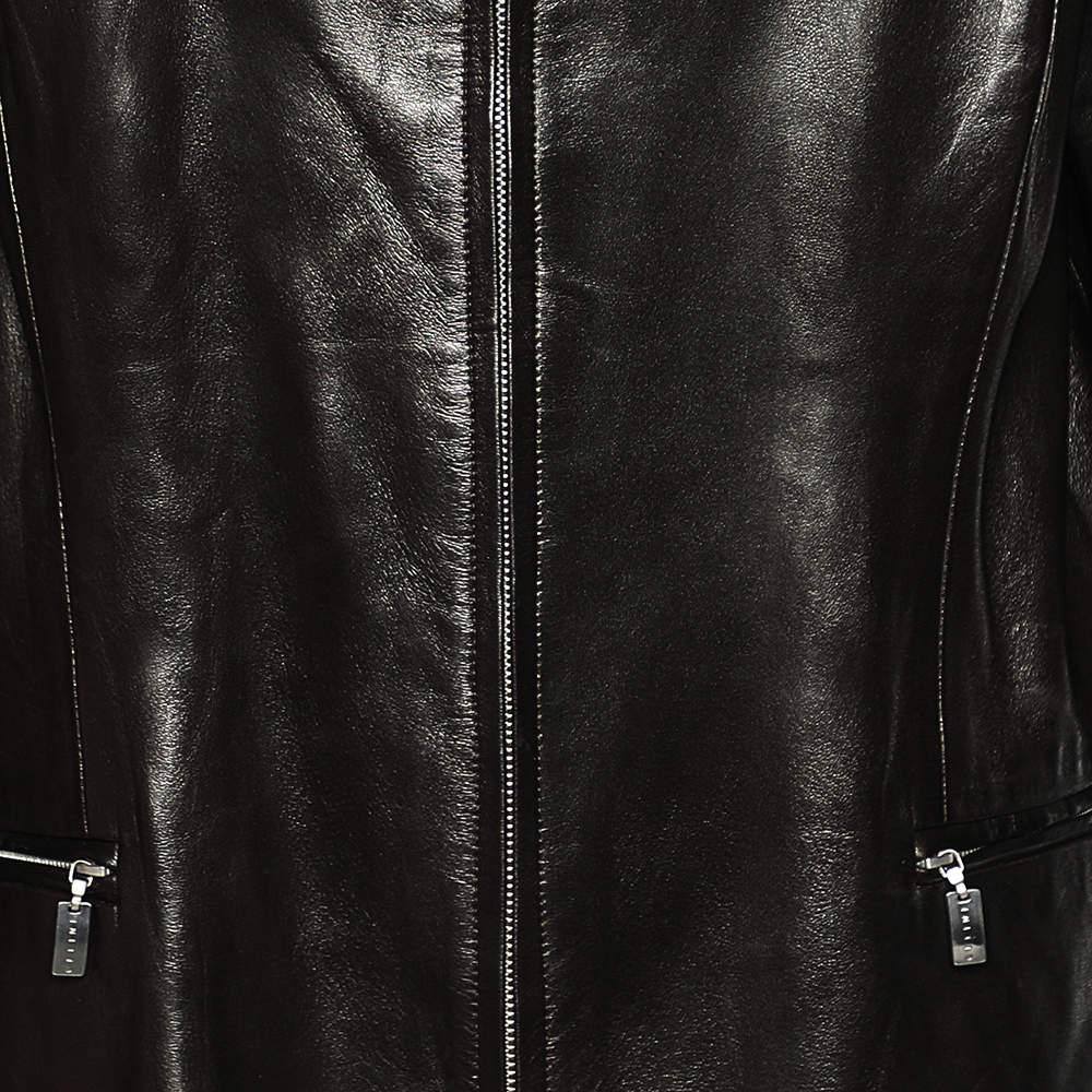 Women's Celine Vintage Brown Leather Shearling Collar Zip Front Jacket L